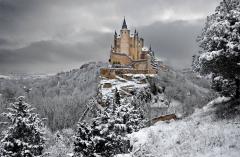 Mysterious Castle at the Top of a Snowy Mountain