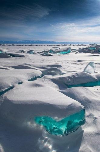 Snow on a Frozen Lake in Siberia