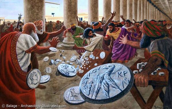 Jesus throwing out the money changers