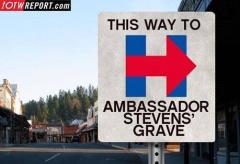 Hillary Logo points to Ambassador Stevens Grave