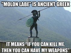 Molon Labe if you can kill me you can have my weapons