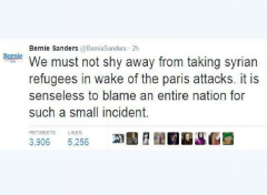 Bernie Sanders Tweet about Syrian Refugees after Paris Attack