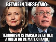 CAUSES TERRORISM - Hillary = A video - Bernie = Climate Change