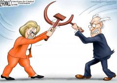 Hillary Clinton and Bernie Sanders Fight With the Hammer and Sickle