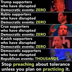 Republican supporters who have disrupted Democrat events - 0 - Democrats disrupting Republicans THOUSANDS