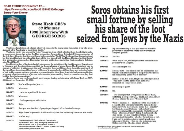 Soros got first small fortune selling loot seized from Jews by Nazis