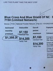 Obamacare cost skyrocket BCBS NC example