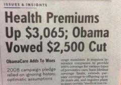 Obamacare premiums up 3065 dollars Obama vowed 2500 cut