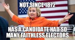 Not since 1872 has a candidate had so many faithless electors as Hillary Clinton