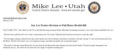 Mike Lee response to Obamacare Repeal being pulled March 24 17