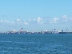 A couple of cruise ships at port in Miami