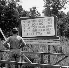 Billboard swearing Manhattan Project workers to secrecy 1945