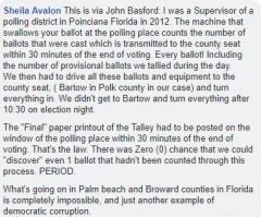 Reportedly Sheila Avalon Posts Statement by John Basford Previous Poinciana FL Polling Supervisor