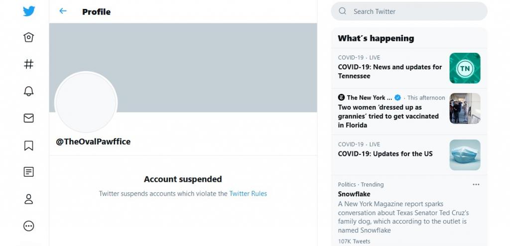 Twitter suspended the Oval Pawffice