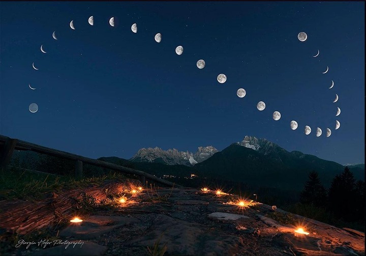 A composite photo of the position and phases of the moon